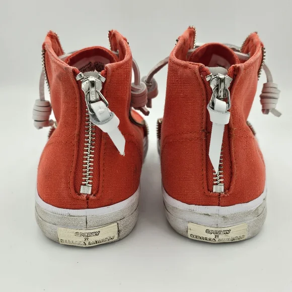Sperry x Rebecca Minkoff Washed Canvas High Top Sneakers, Orange, Women's 7.5 - Picture 6 of 16